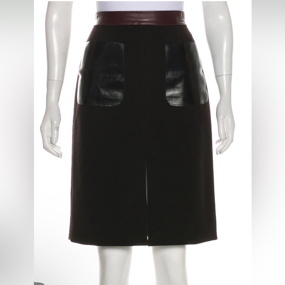 L'AGENCE Black Pencil Skirt with Leather Accents